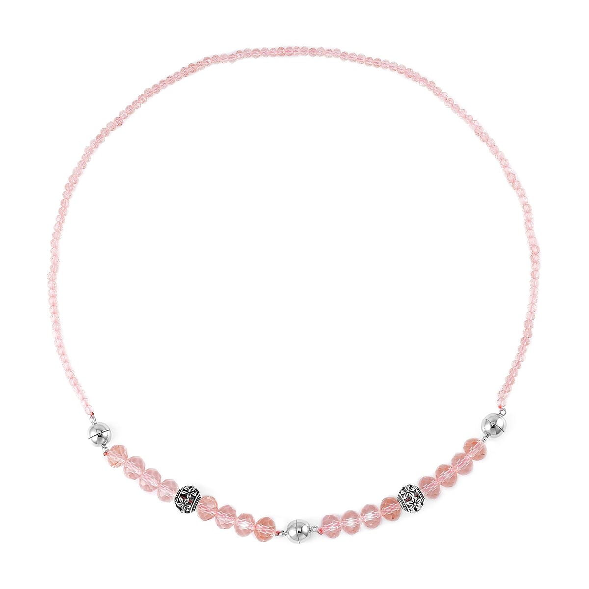 Pink Austrian Crystal Beaded Necklace in Silvertone 42 Inches image number 4