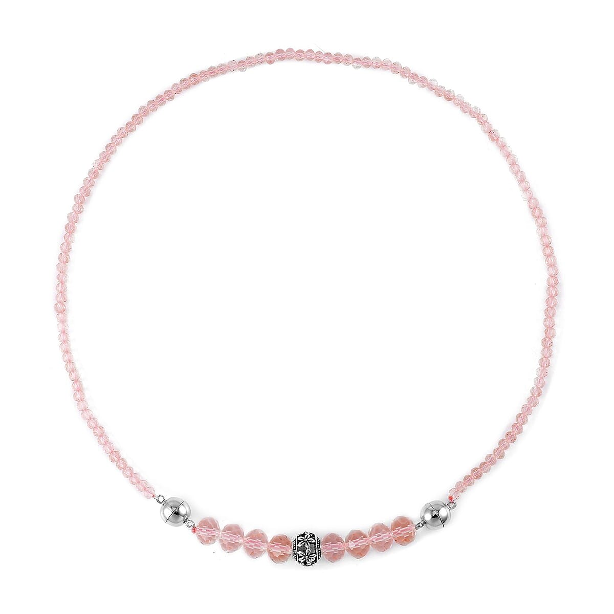 Pink Austrian Crystal Beaded Necklace in Silvertone 42 Inches image number 5