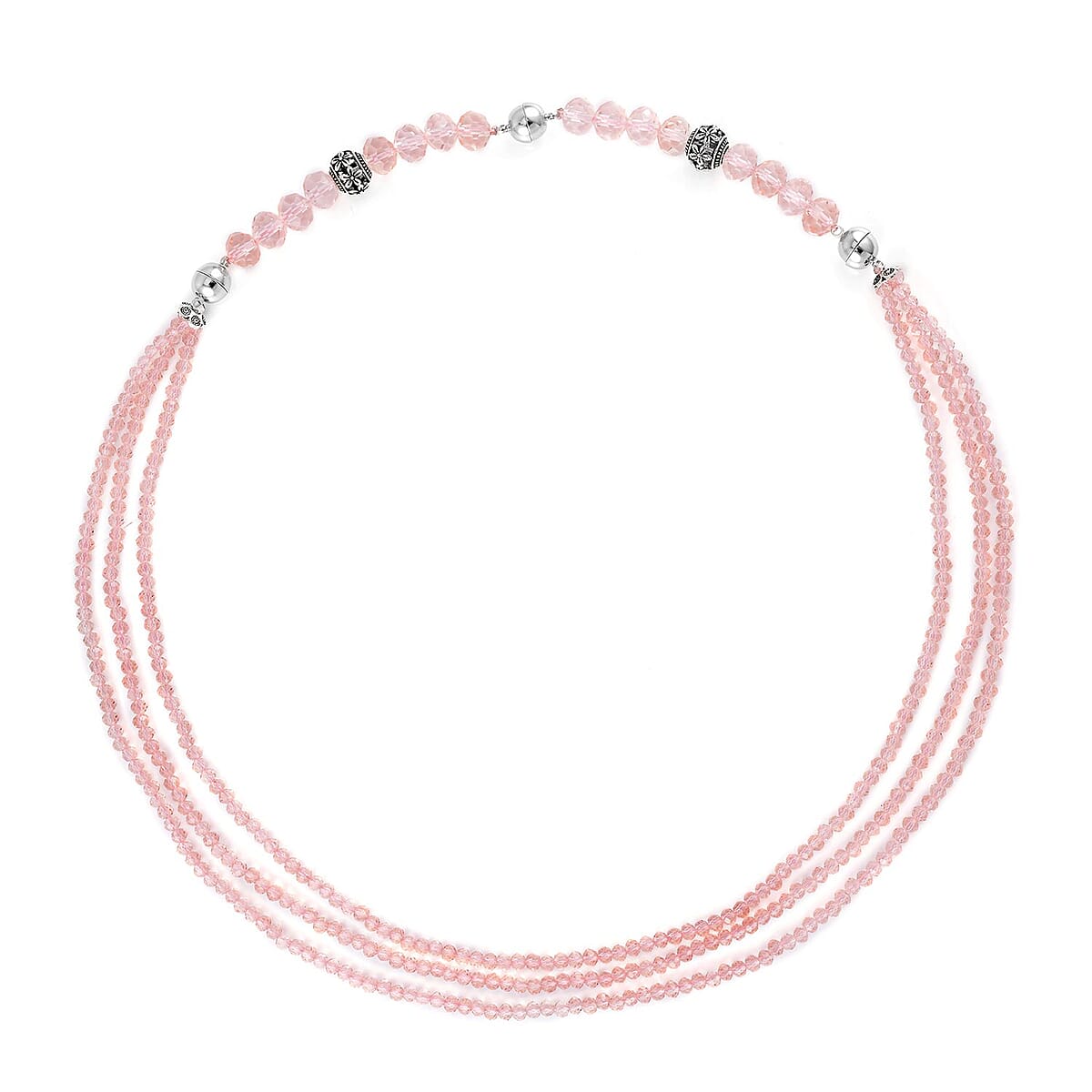 Pink Austrian Crystal Beaded Necklace in Silvertone 42 Inches image number 6