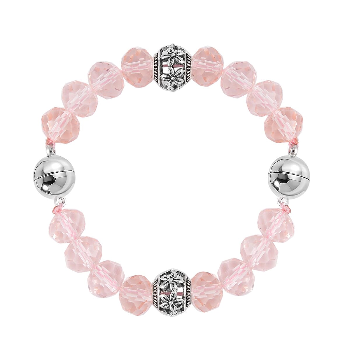 Pink Austrian Crystal Beaded Necklace in Silvertone 42 Inches image number 7