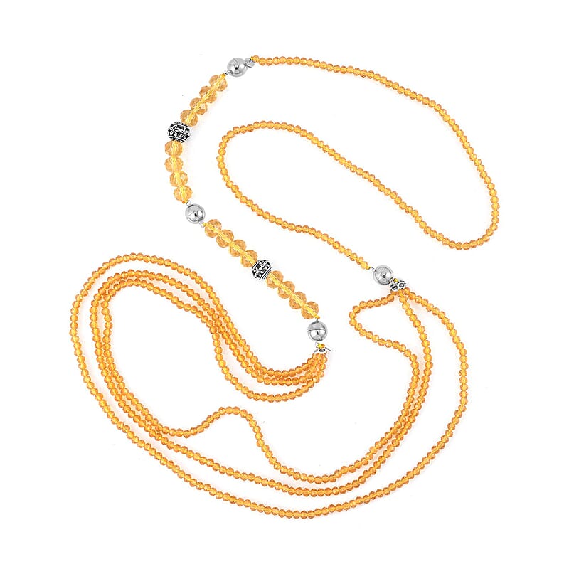 Champagne Austrian Crystal Beaded Necklace in Silvertone 42 Inches