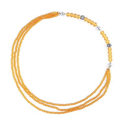 Champagne Austrian Crystal Beaded Necklace in Silvertone 42 Inches
