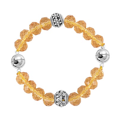 Champagne Austrian Crystal Beaded Necklace in Silvertone 42 Inches