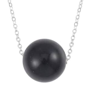 Black Obsidian Necklace 18 Inches in Rhodium Over Sterling Silver 18.50 ctw
