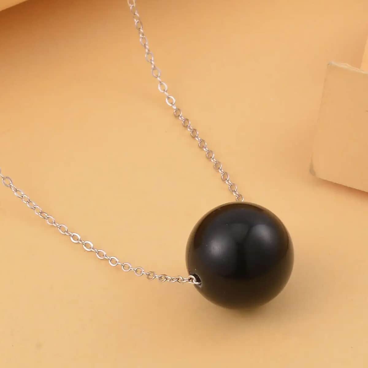 Black Obsidian Necklace 18 Inches in Rhodium Over Sterling Silver 18.50 ctw image number 1