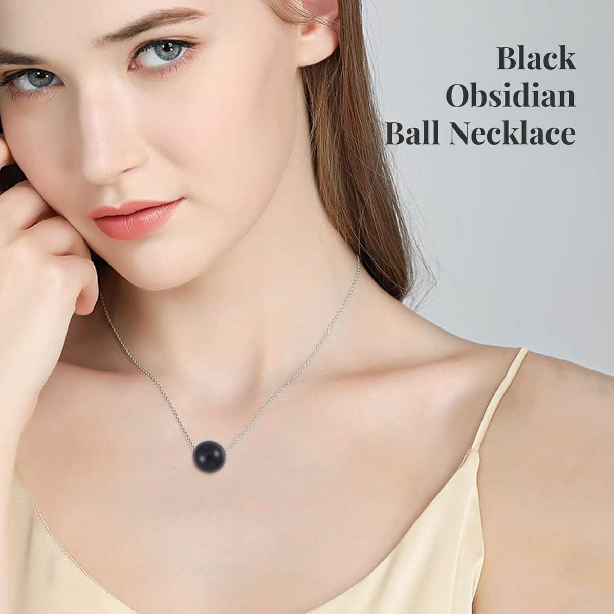 Black Obsidian Necklace 18 Inches in Rhodium Over Sterling Silver 18.50 ctw image number 2