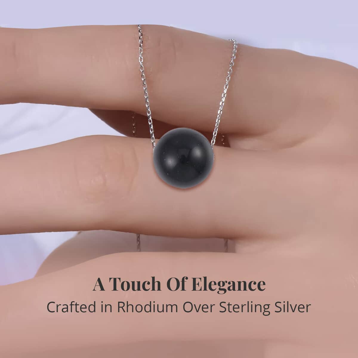 Black Obsidian Necklace 18 Inches in Rhodium Over Sterling Silver 18.50 ctw image number 3
