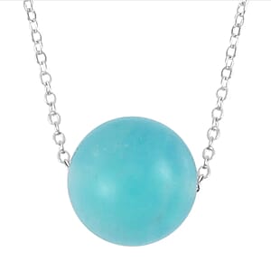 Amazonite Necklace 18 Inches in Rhodium Over Sterling Silver 18.50 ctw