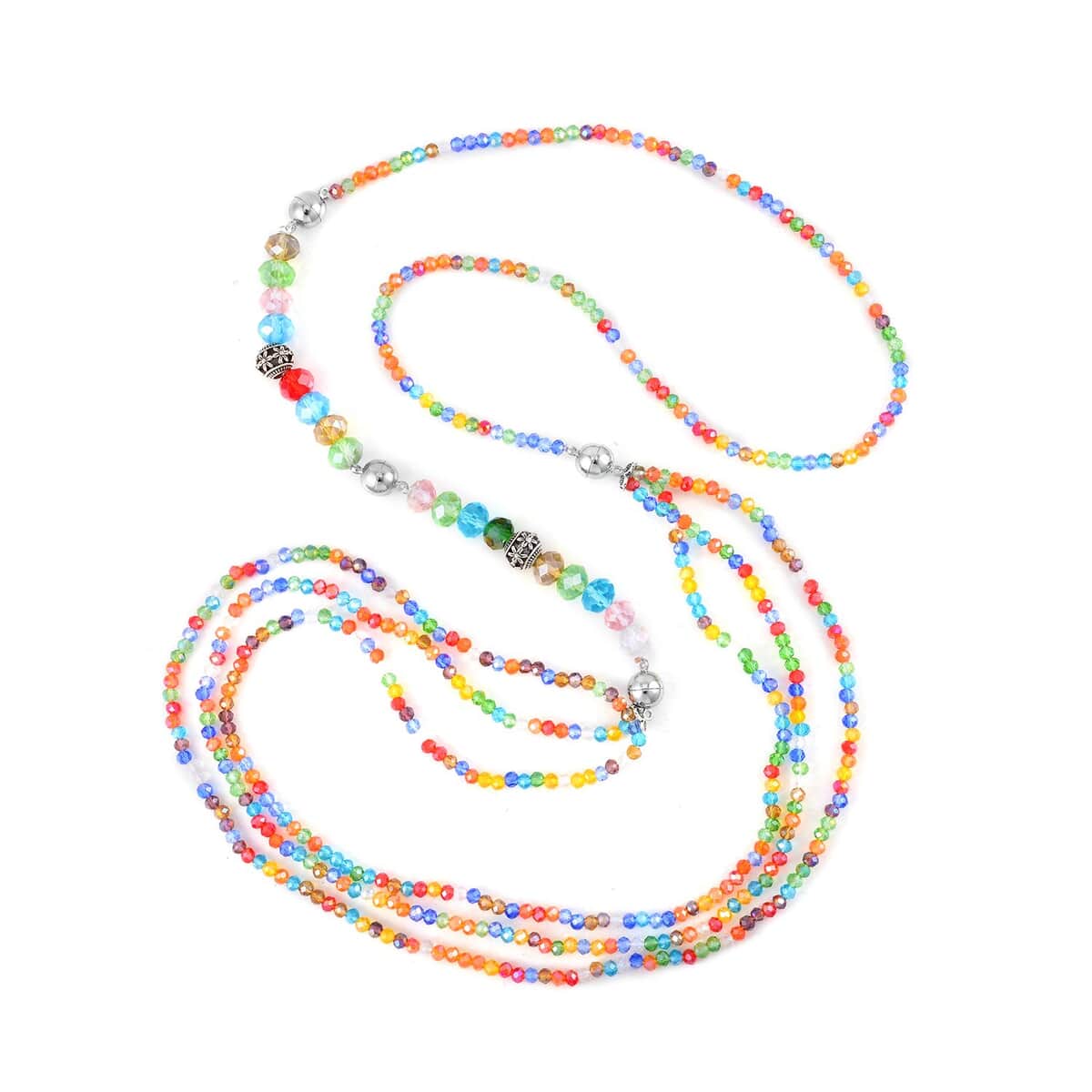 Multi Color Austrian Crystal Beaded Necklace 42 Inches in Silvertone image number 0