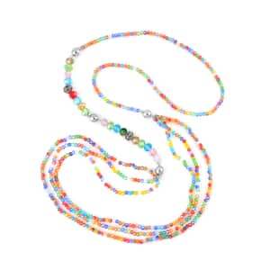Multi Color Austrian Crystal Beaded Necklace 42 Inches in Silvertone