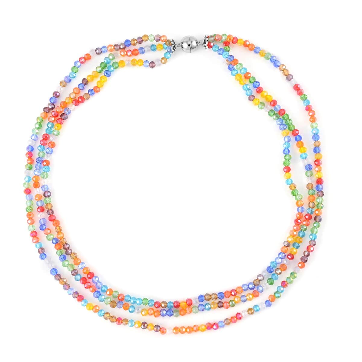 Multi Color Austrian Crystal Beaded Necklace 42 Inches in Silvertone image number 3