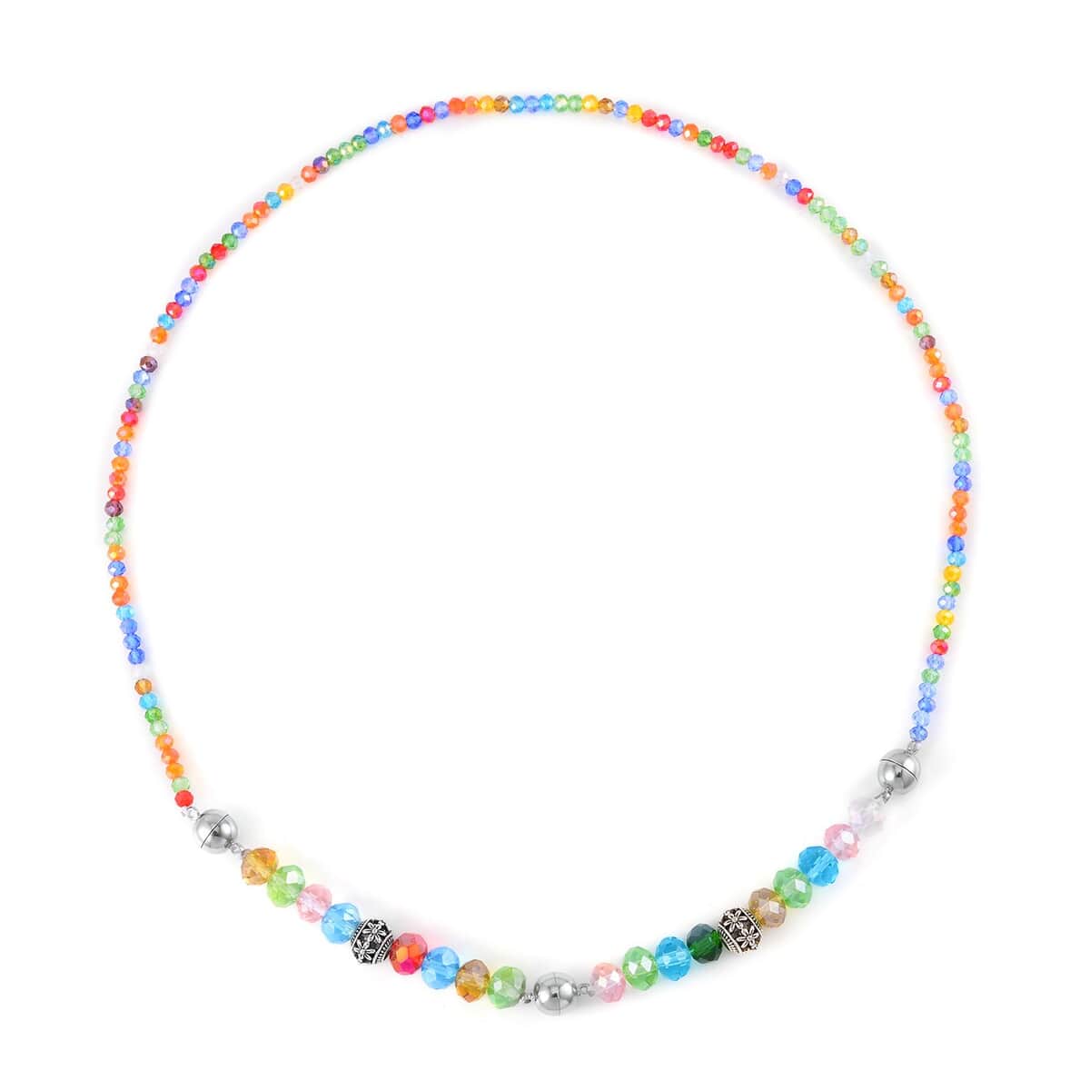 Multi Color Austrian Crystal Beaded Necklace 42 Inches in Silvertone image number 4