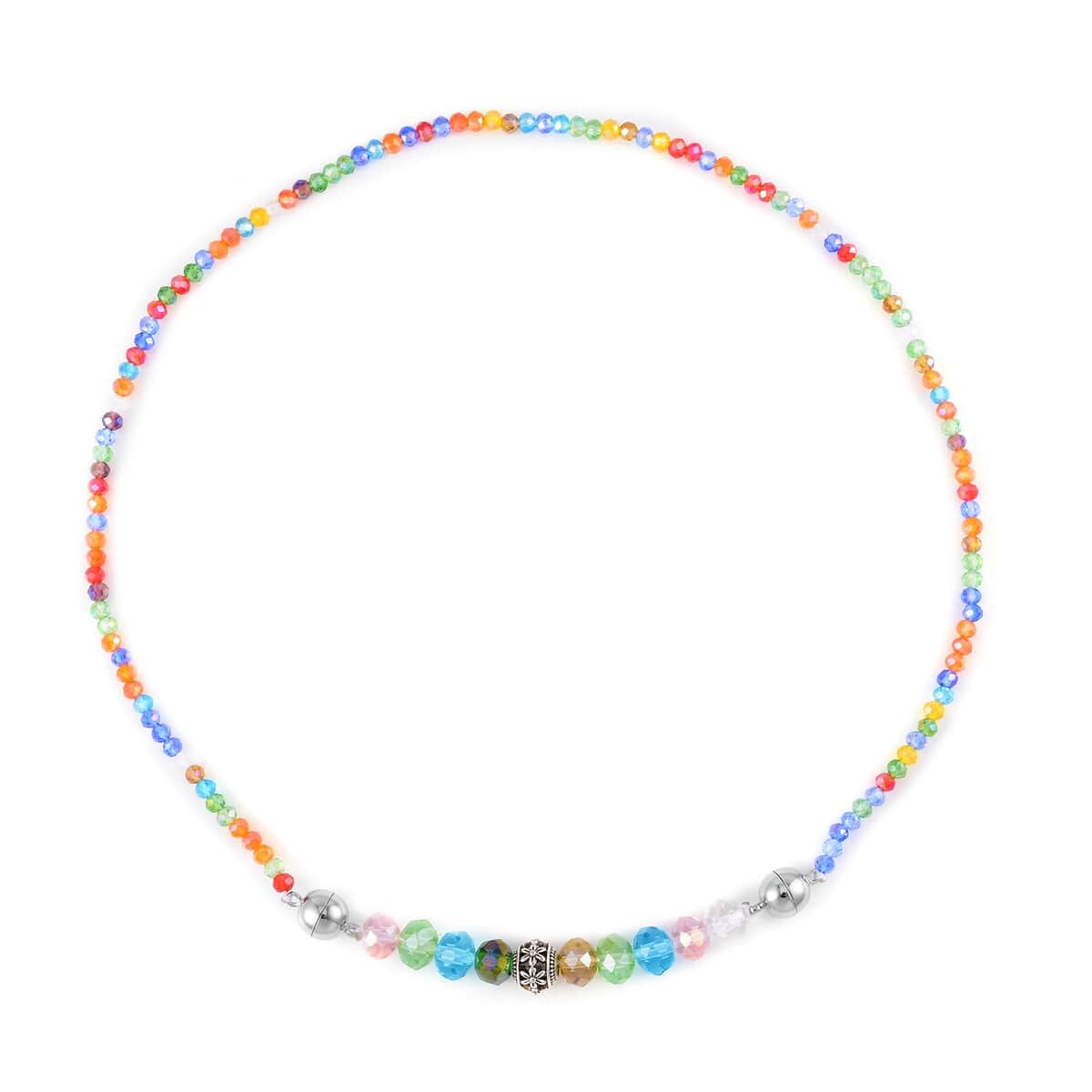 Multi Color Austrian Crystal Beaded Necklace 42 Inches in Silvertone image number 5