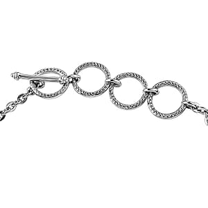 Norwegian Thulite Toggle Clasp Bracelet in Stainless Steel (6.50-8.50In) 11.00 ctw, Tarnish-Free Waterproof Sweat Proof Jewelry, 5 Stone Thulite Bracelet, Gift For Her