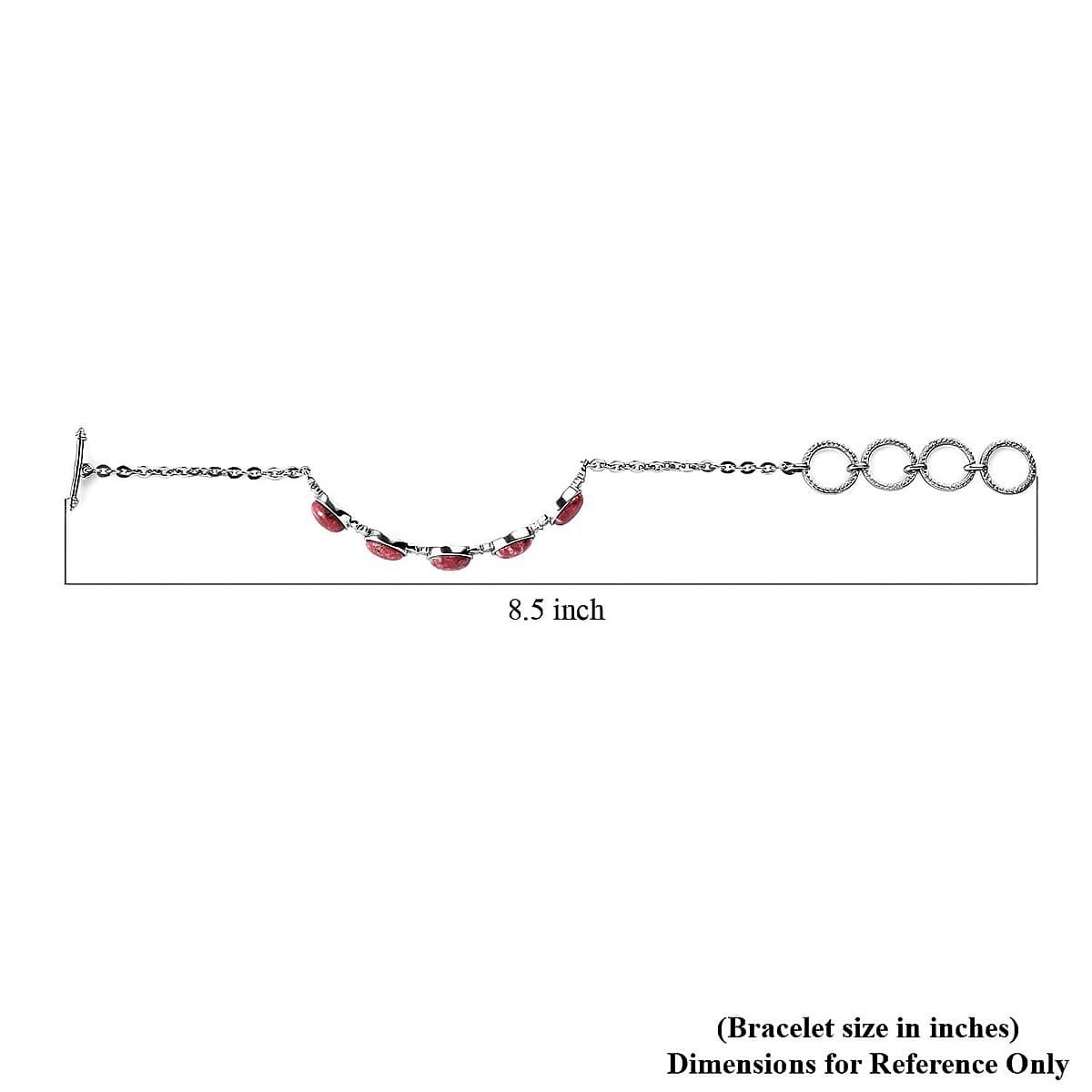 Norwegian Thulite Toggle Clasp Bracelet in Stainless Steel (6.50-8.50In) 11.00 ctw, Tarnish-Free Waterproof Sweat Proof Jewelry, 5 Stone Thulite Bracelet, Gift For Her image number 4