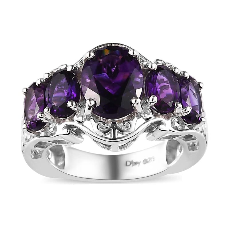 Premium Moroccan Amethyst 5 Stone Ring in Platinum Over Sterling Silver (Size 10.0) 3.50 ctw