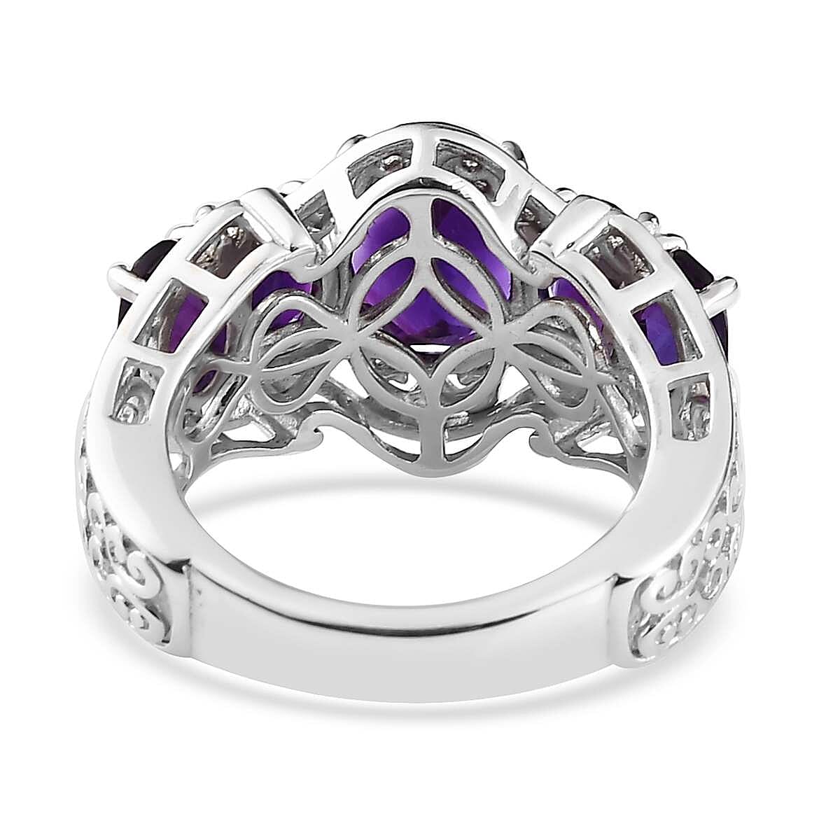 Premium Moroccan Amethyst 5 Stone Ring in Platinum Over Sterling Silver 3.50 ctw image number 4