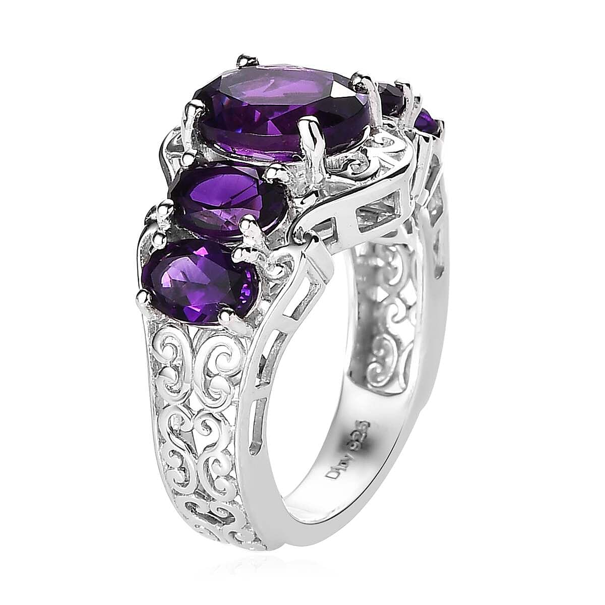 Premium Moroccan Amethyst 5 Stone Ring in Platinum Over Sterling Silver (Size 7.0) 3.50 ctw image number 3