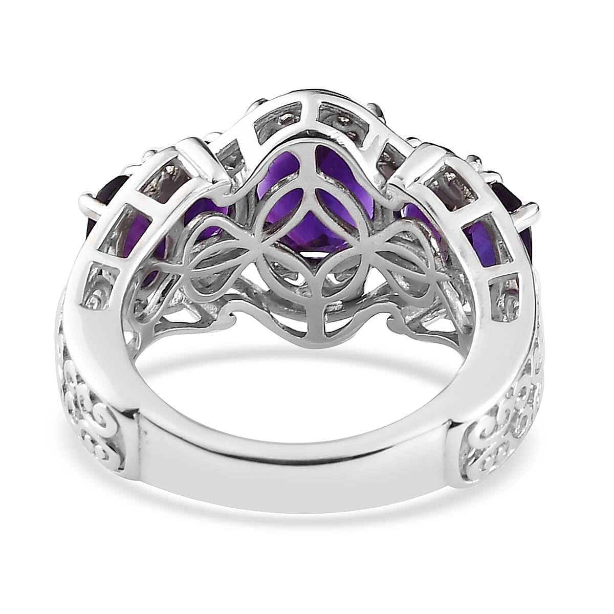 Premium Moroccan Amethyst 5 Stone Ring in Platinum Over Sterling Silver (Size 7.0) 3.50 ctw image number 4