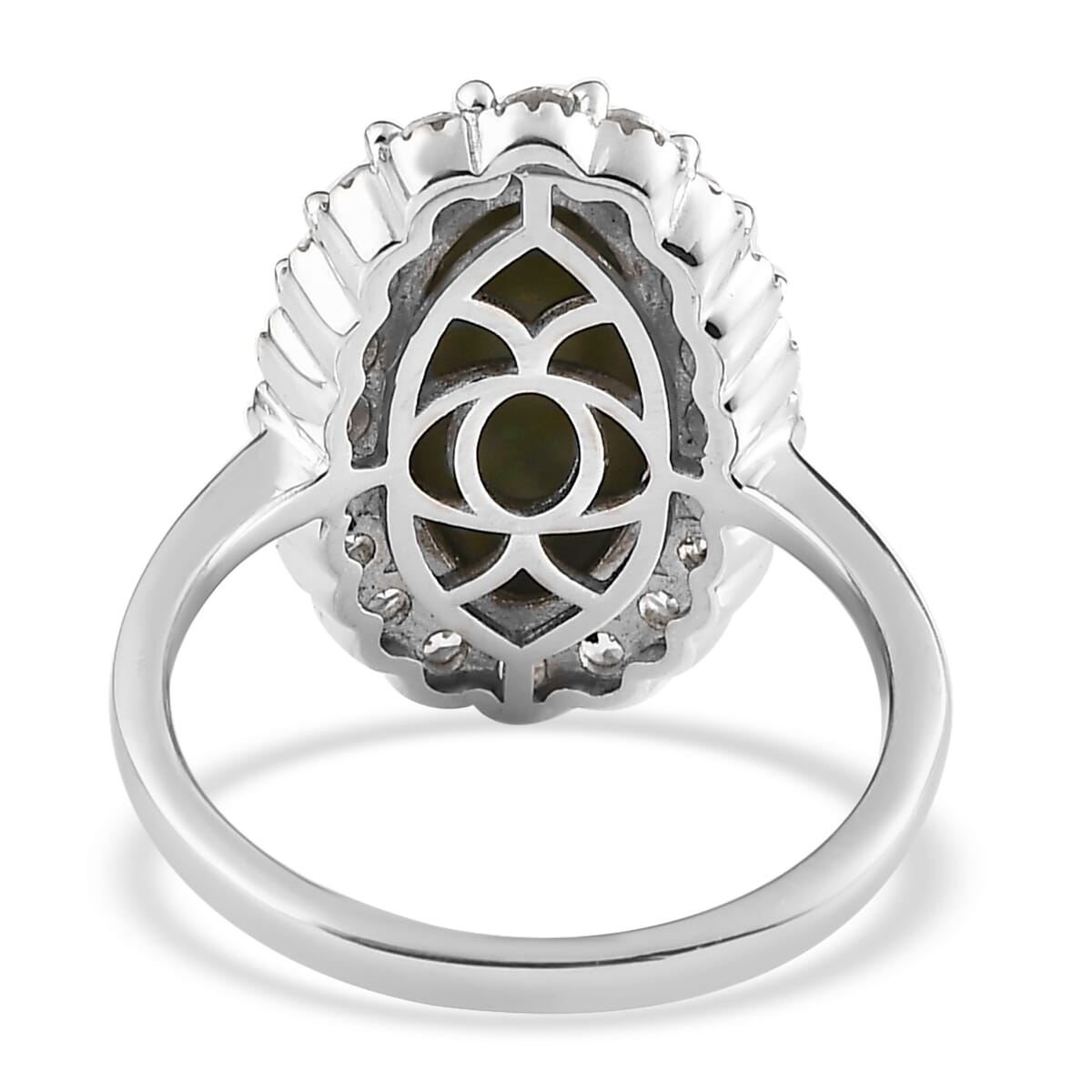 AAA Boulder Opal Triplet and White Zircon Halo Ring in Platinum Over Sterling Silver 4.75 ctw image number 4