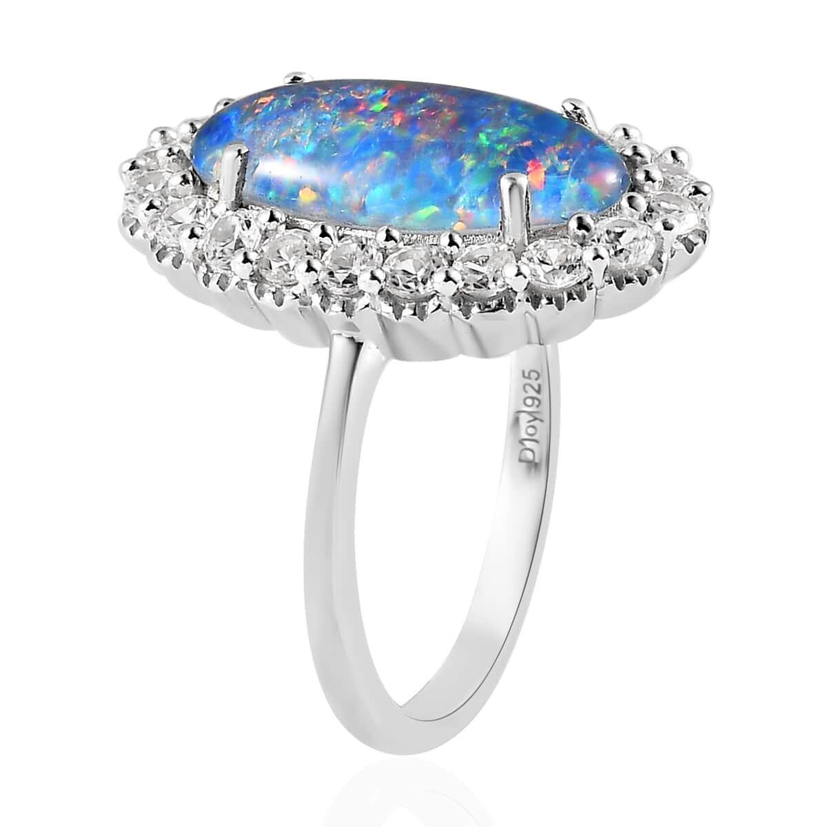 AAA Boulder Opal Triplet and White Zircon Halo Ring in Platinum Over Sterling Silver (Size 9.0) 4.75 ctw image number 3