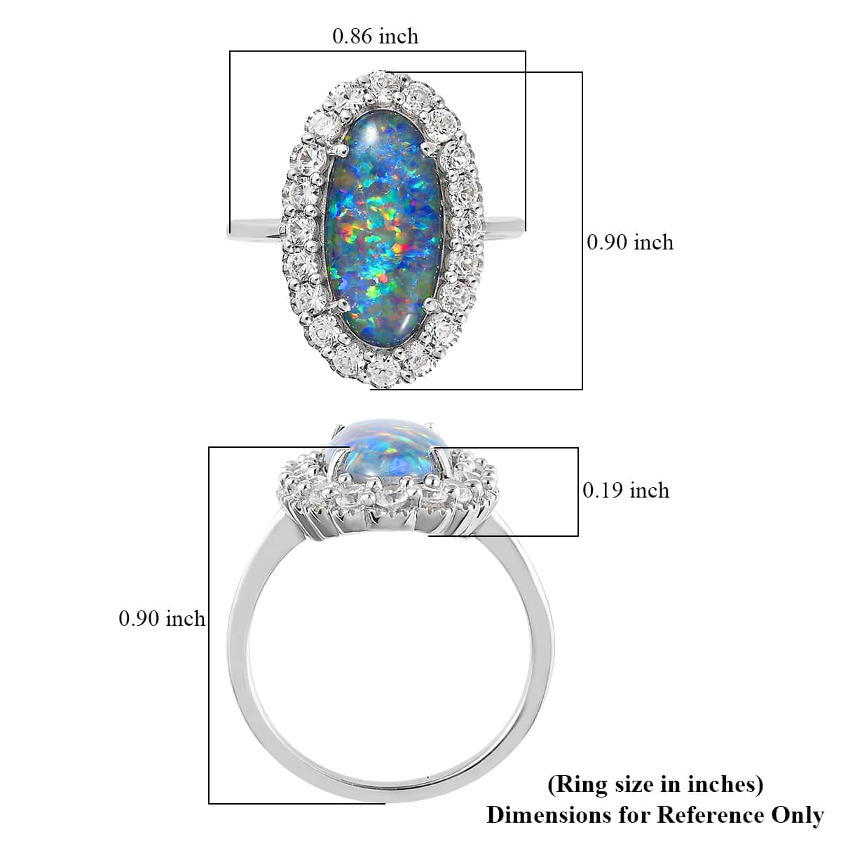 AAA Boulder Opal Triplet and White Zircon Halo Ring in Platinum Over Sterling Silver (Size 9.0) 4.75 ctw image number 5