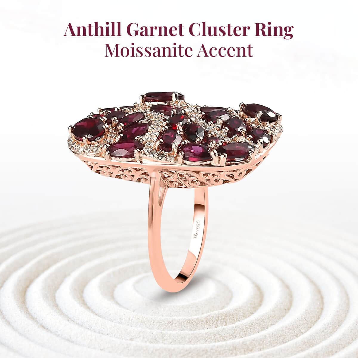 Premium Anthill Garnet and Moissanite Ring in Vermeil Rose Gold Over Sterling Silver 6.75 ctw image number 2