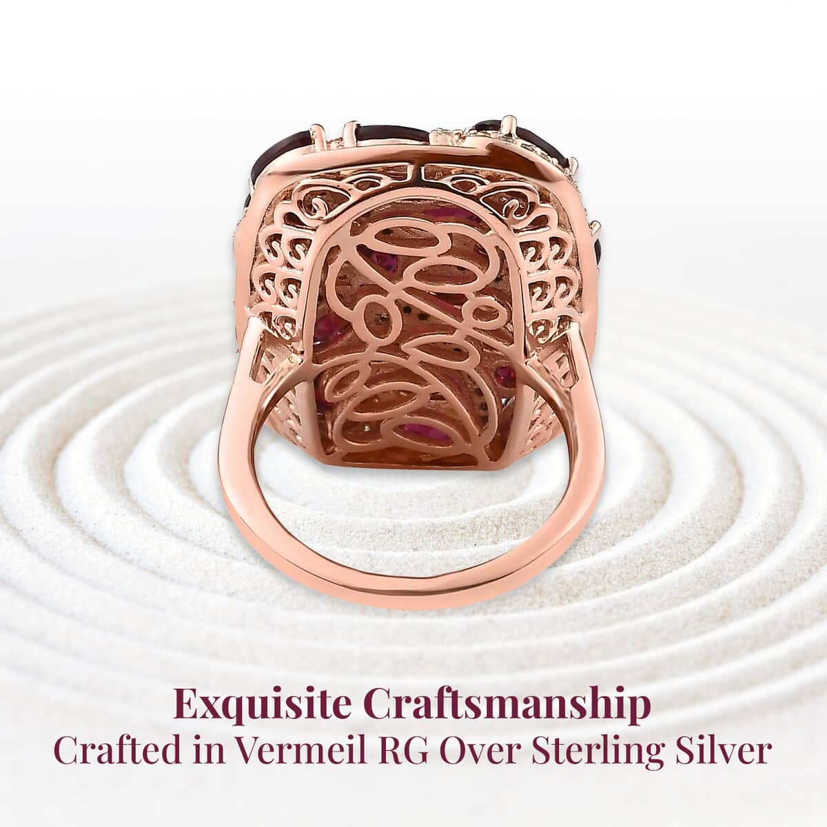 Premium Anthill Garnet and Moissanite Ring in Vermeil Rose Gold Over Sterling Silver 6.75 ctw image number 3