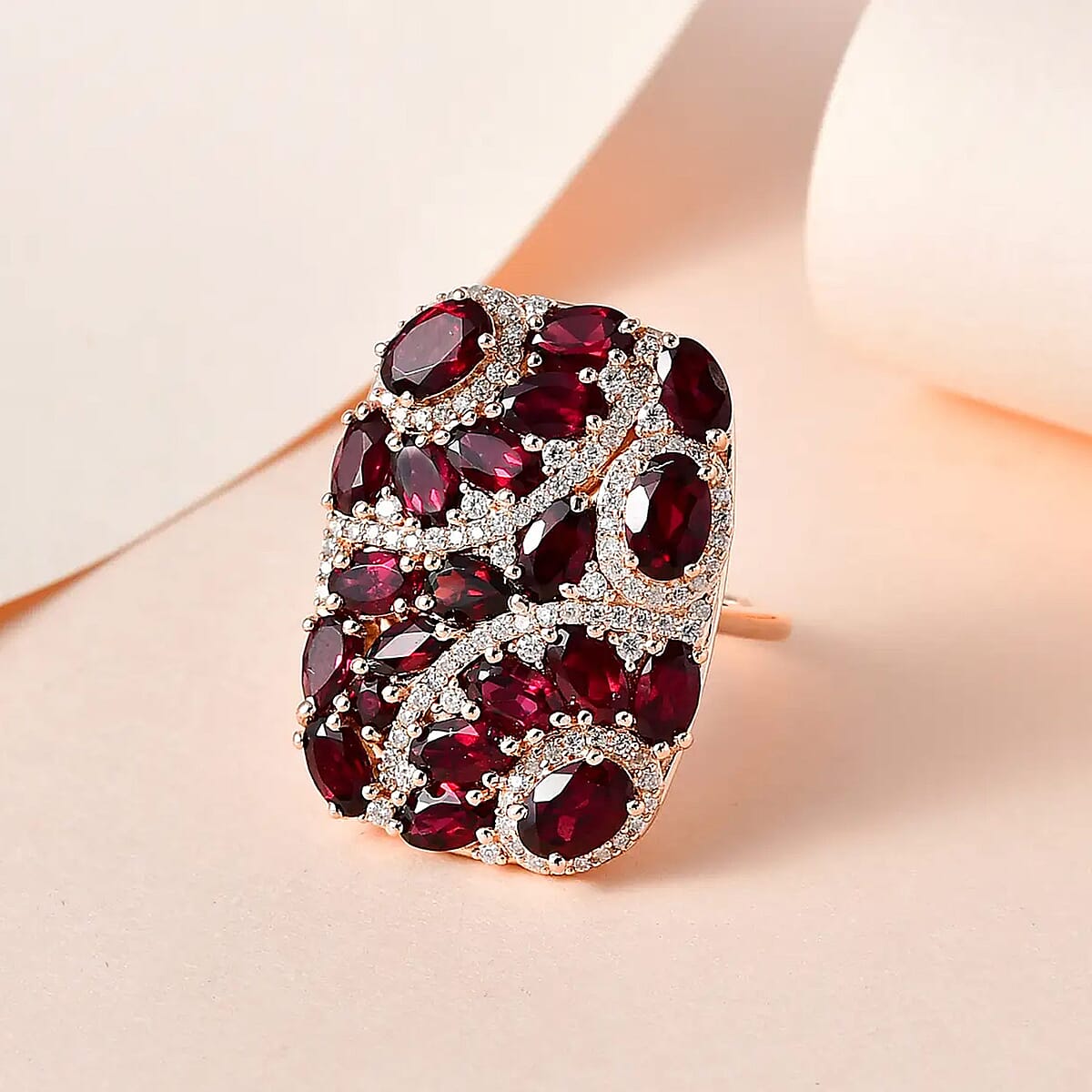 Premium Anthill Garnet and Moissanite Ring in Vermeil Rose Gold Over Sterling Silver (Size 8.0) 6.75 ctw image number 1