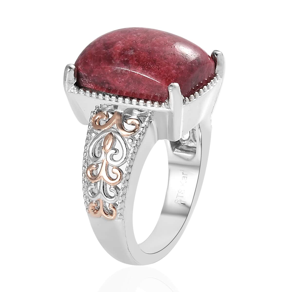 Karis Norwegian Thulite Solitaire Ring in 18K RG Plated and Platinum Bond 7.35 ctw image number 3