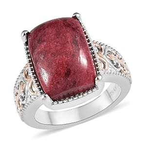 Karis Norwegian Thulite Solitaire Ring in 18K RG Plated and Platinum Bond (Size 7.0) 7.35 ctw