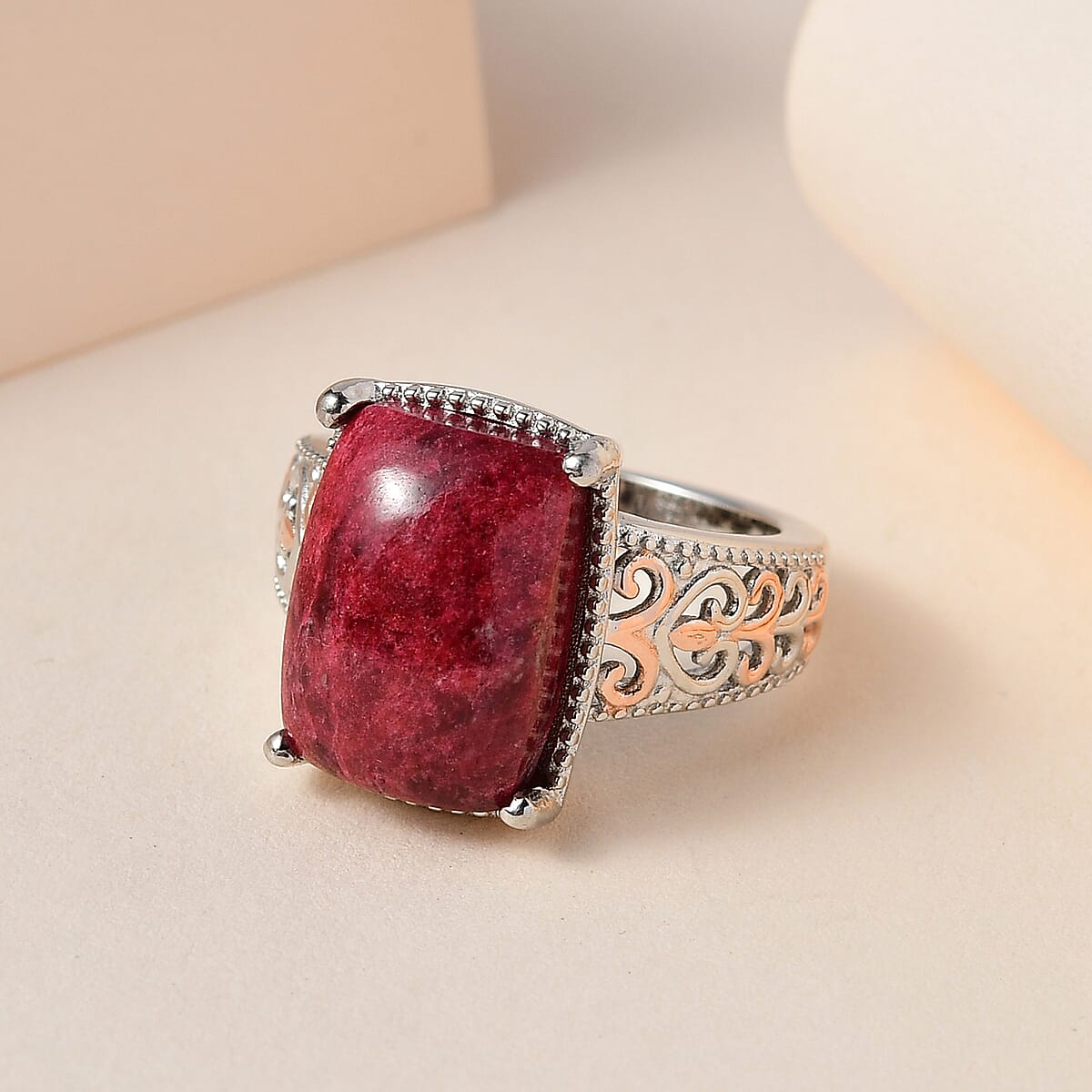 Karis Norwegian Thulite Solitaire Ring in 18K RG Plated and Platinum Bond (Size 7.0) 7.35 ctw image number 1