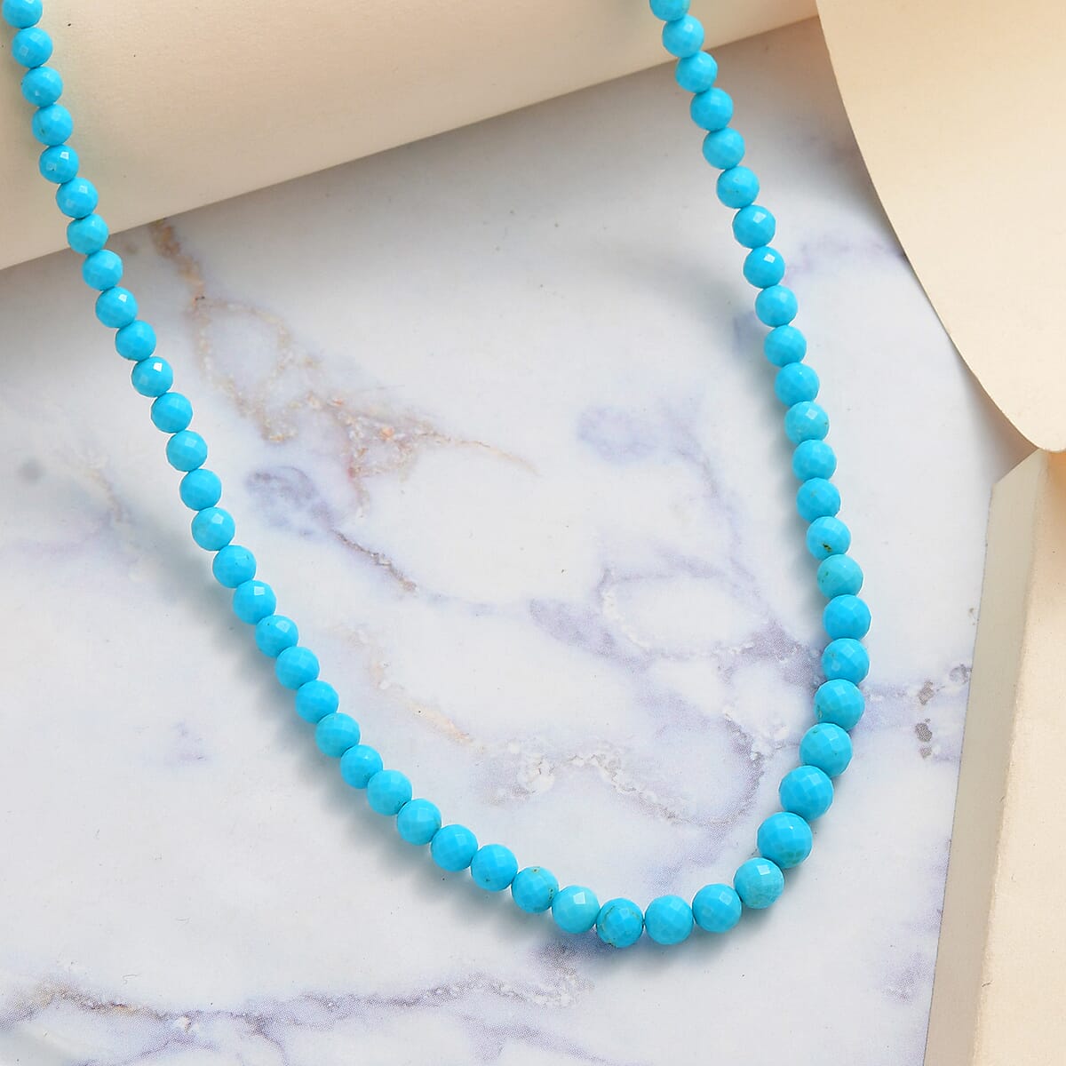 10K Yellow Gold AAA Turquoise Beaded Necklace 18 Inches 51.90 ctw image number 1