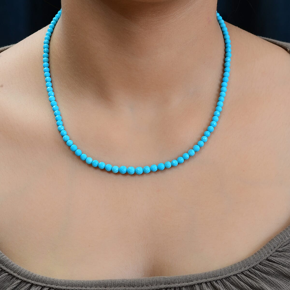 10K Yellow Gold AAA Turquoise Beaded Necklace 18 Inches 51.90 ctw image number 2
