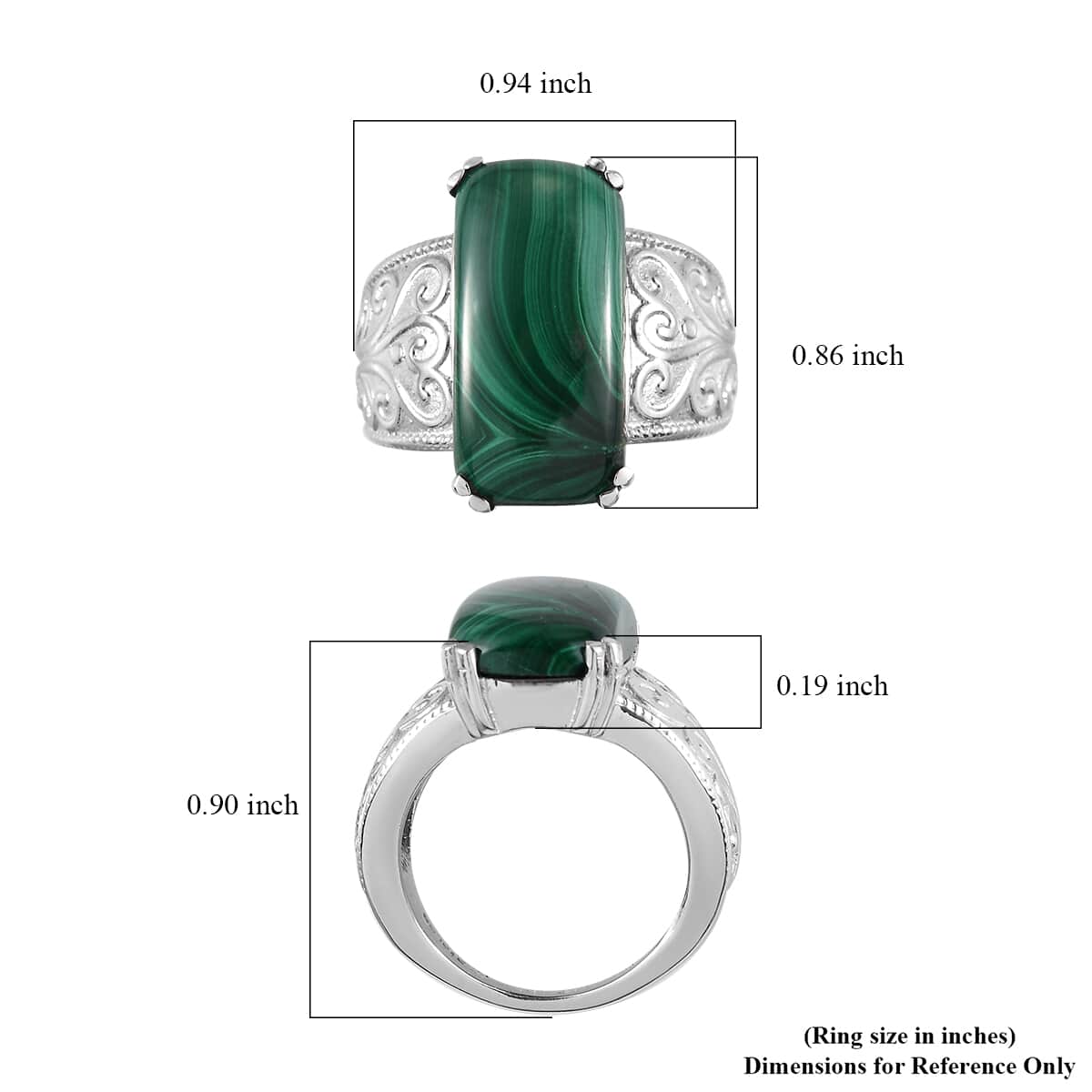 African Malachite Solitaire Ring in Stainless Steel 16.40 ctw image number 5