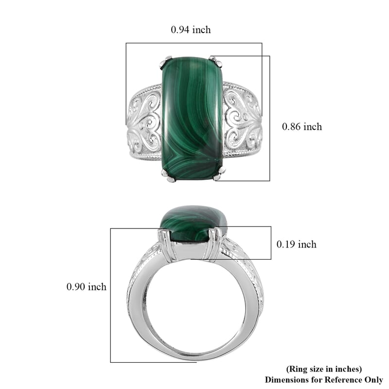 African Malachite Solitaire Ring in Stainless Steel (Size 10.0) 16.40 ctw , Tarnish-Free, Waterproof, Sweat Proof Jewelry