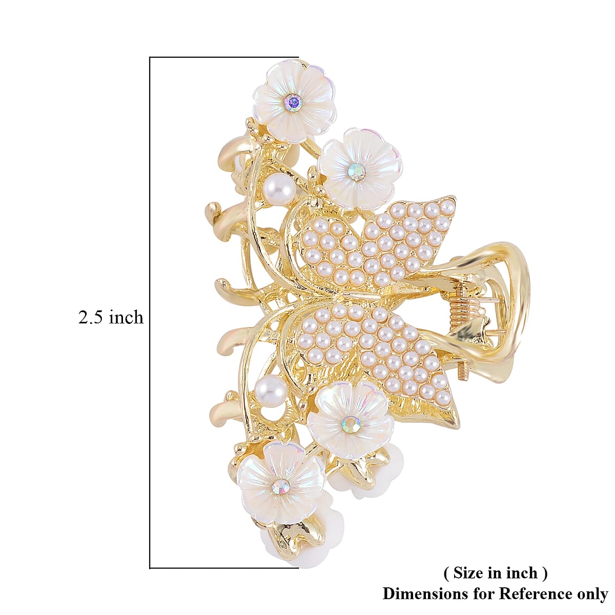 Mystic White Austrian Crystal and Simulated Pearl, Resin Hair Pin in Goldtone image number 3