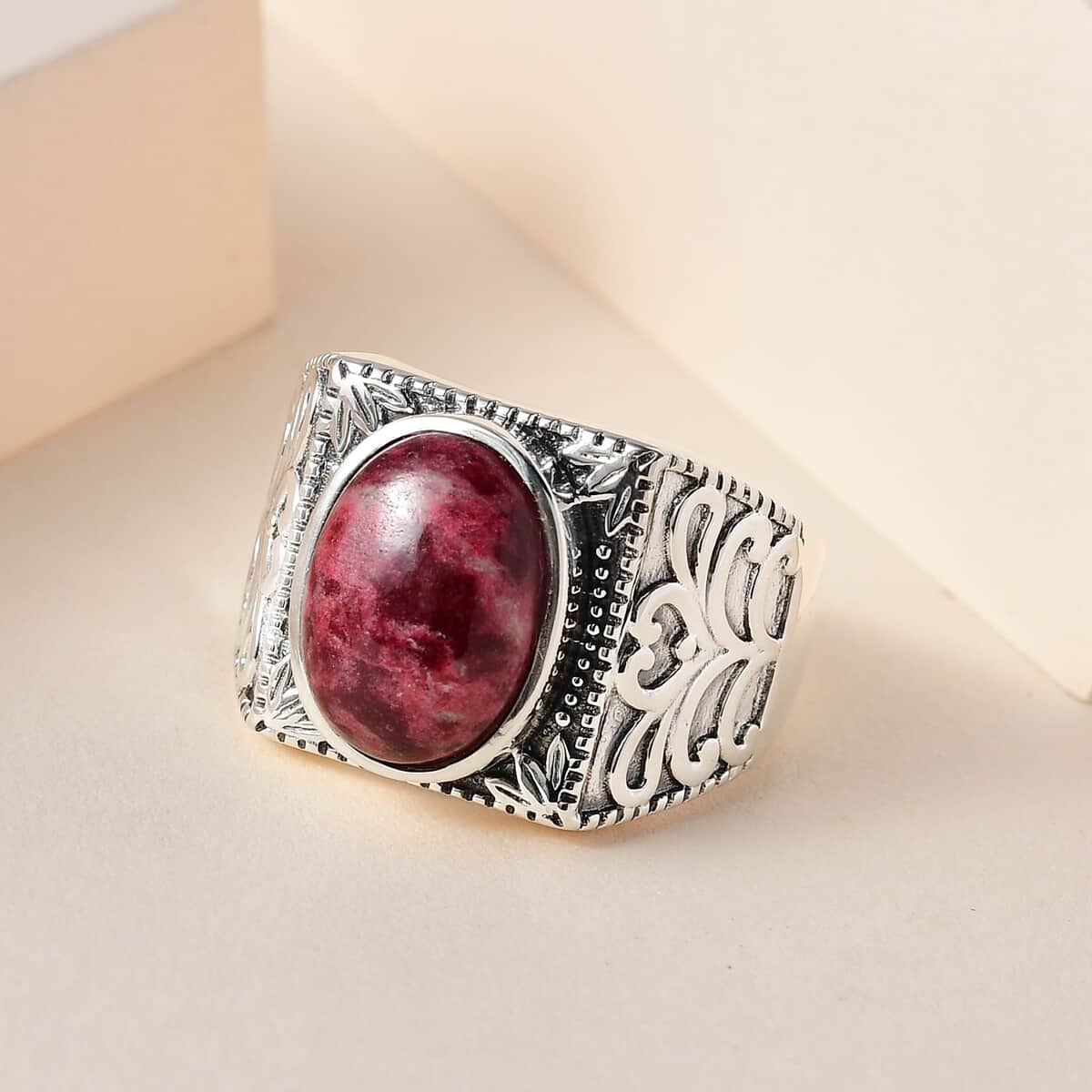 Artisan Crafted Norwegian Thulite Men's Ring in Sterling Silver 7.15 ctw image number 1