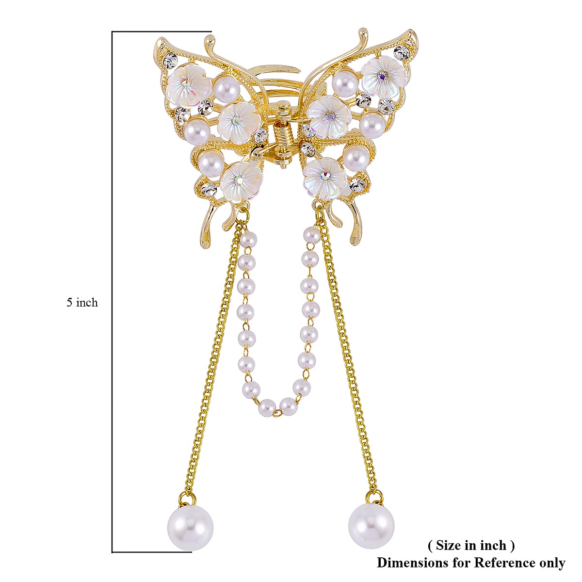 Simulated Pearl, Austrian Crystal, Resin Butterfly Hair Pin in Goldtone image number 3