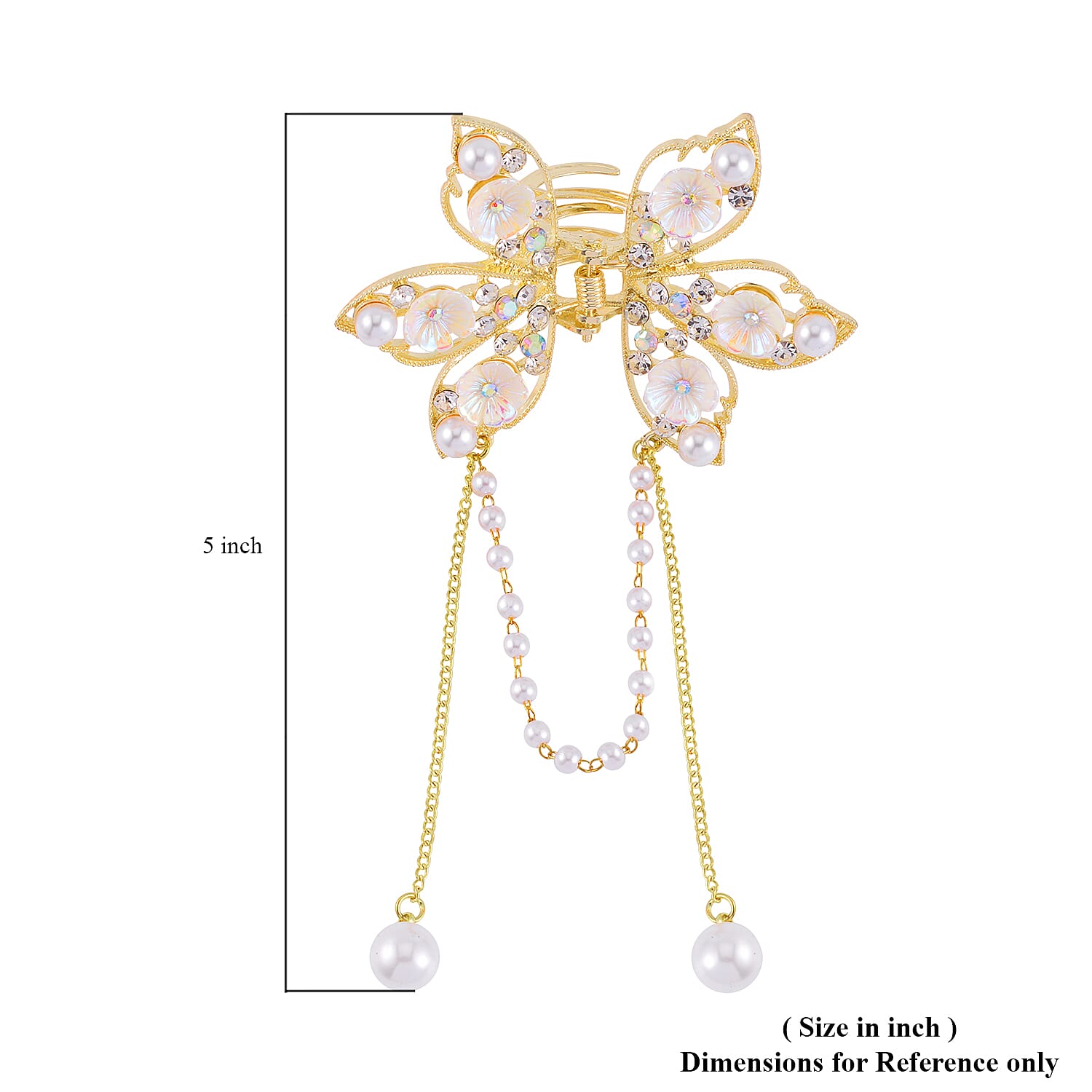 Simulated Pearl, Resin, Mystic and White Austrian Crystal Butterfly Hair Pin in Goldtone