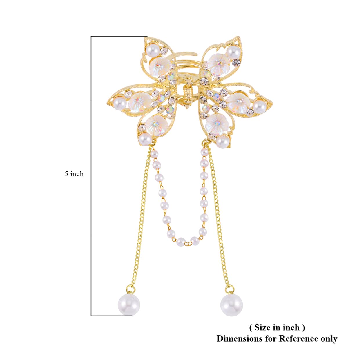 Simulated Pearl, Resin, Mystic and White Austrian Crystal Butterfly Hair Pin in Goldtone image number 3