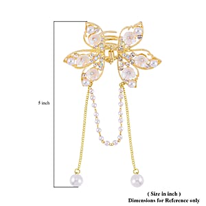 Simulated Pearl, Resin, Mystic and White Austrian Crystal Butterfly Hair Pin in Goldtone
