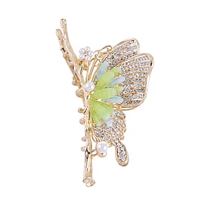 Simulated Pearl and Austrian Crystal, Resin Hair Pin in Goldtone