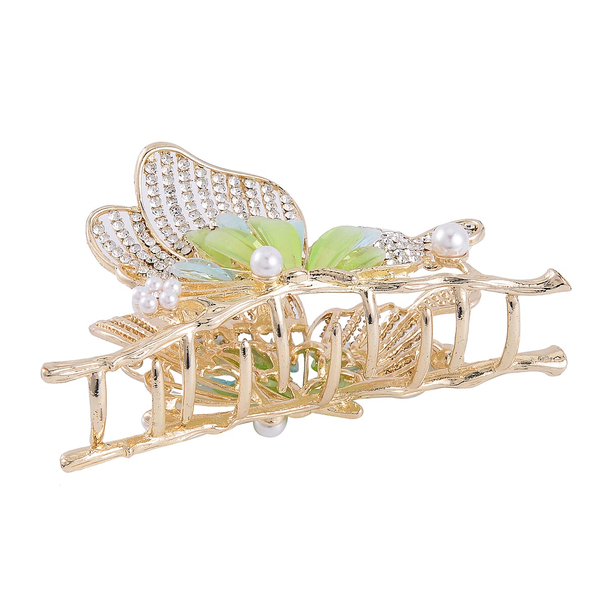 Simulated Pearl and Austrian Crystal, Resin Hair Pin in Goldtone image number 2