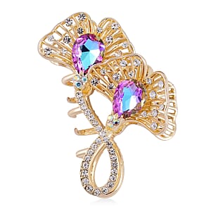 Purple Magic Color Glass, Mystic and White Austrian Crystal Hair Pin in Goldtone