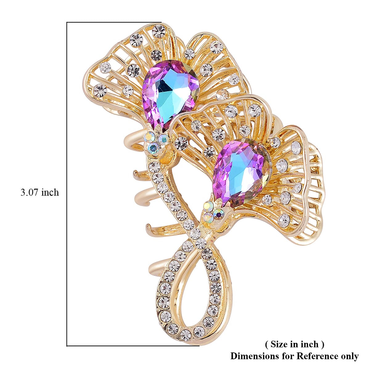 Purple Magic Color Glass, Mystic and White Austrian Crystal Hair Pin in Goldtone image number 3