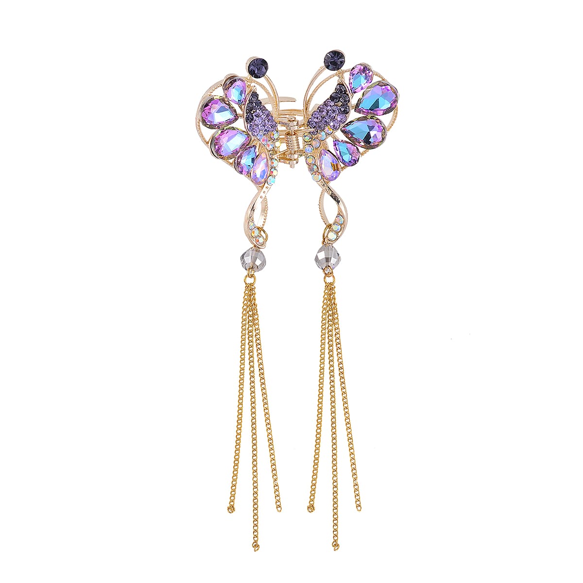 Multi Color Austrian Crystal, Purple Magic Color Glass, Simulated Grey Pearl Hair Pin in Goldtone image number 0