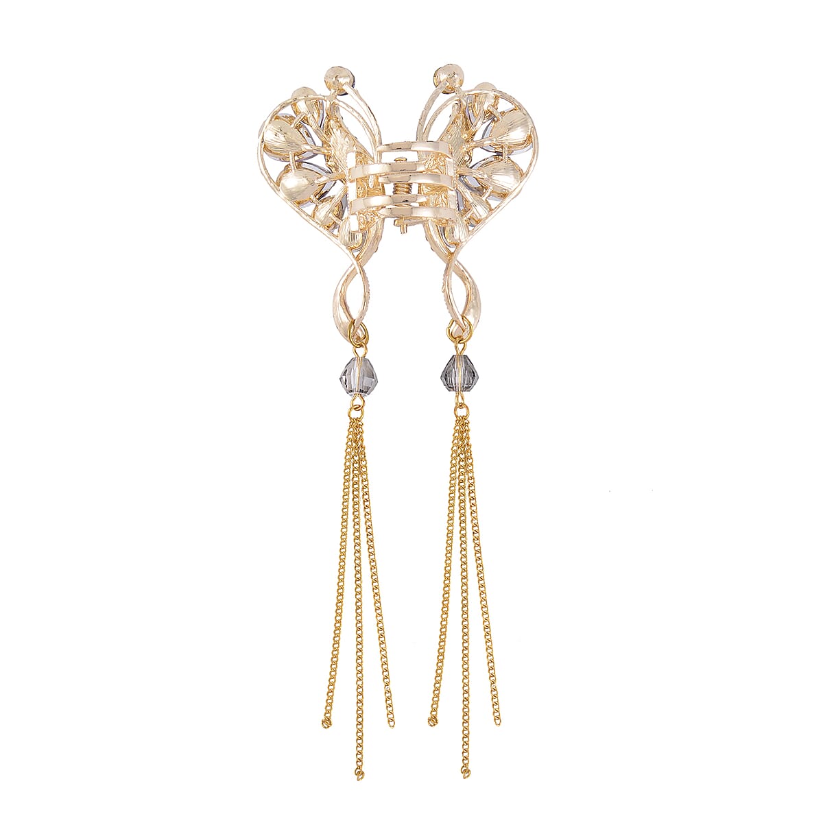 Multi Color Austrian Crystal, Purple Magic Color Glass, Simulated Grey Pearl Hair Pin in Goldtone image number 2
