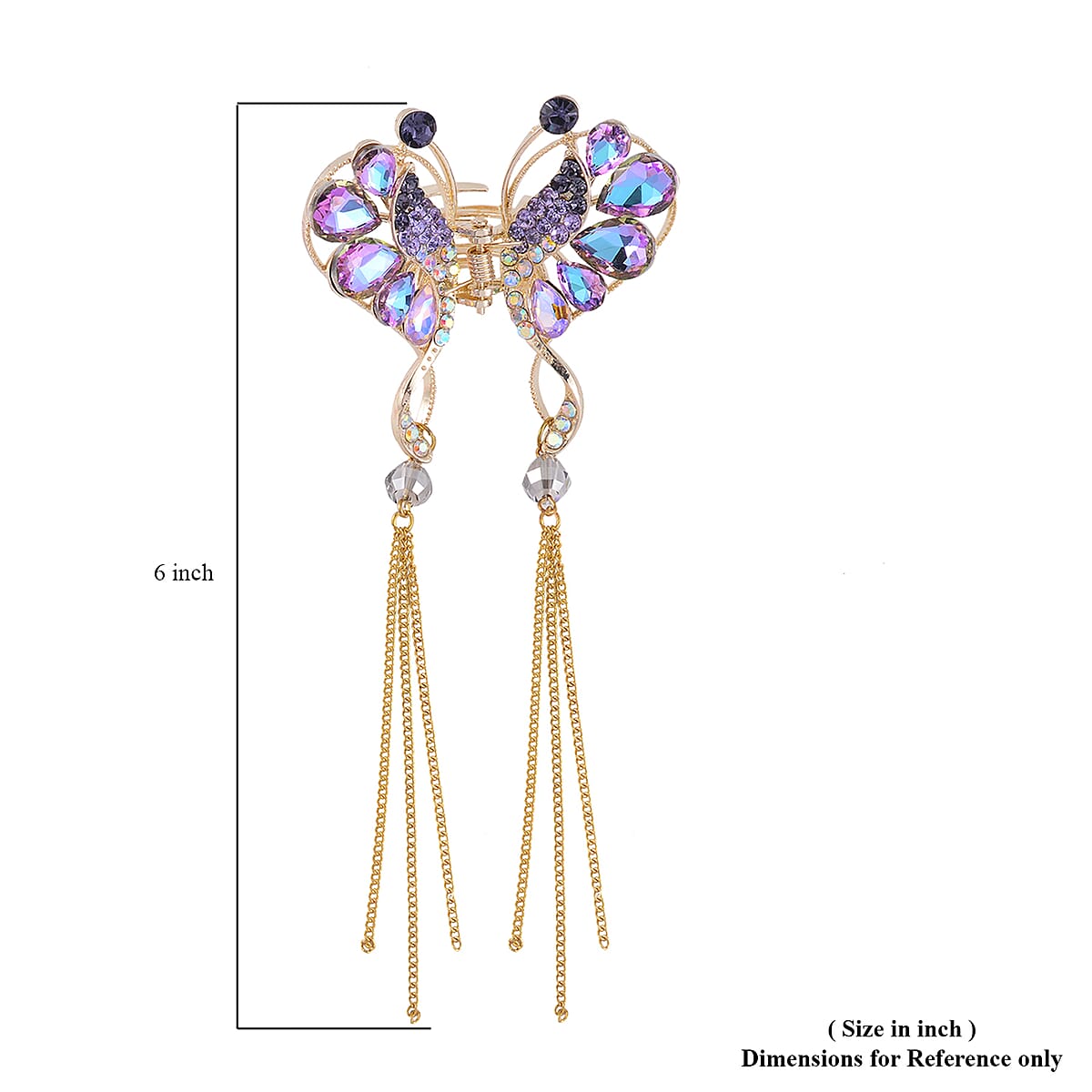 Multi Color Austrian Crystal, Purple Magic Color Glass, Simulated Grey Pearl Hair Pin in Goldtone image number 3