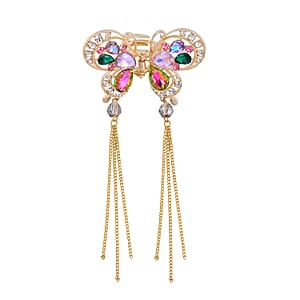 Multi Color Glass, White and Pink Austrian Crystal Hair Pin in Goldtone